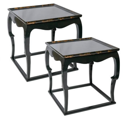 Pair Late 20th Century Chinoiserie Lacquered and Parcel Gilt Accent Table