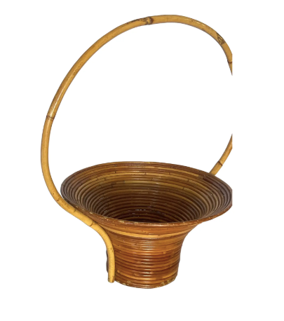 Vintage Italian Large Reed Bamboo Flower Basket, 1970s