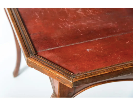 French Louis XV Game Table, Red Leather Top
