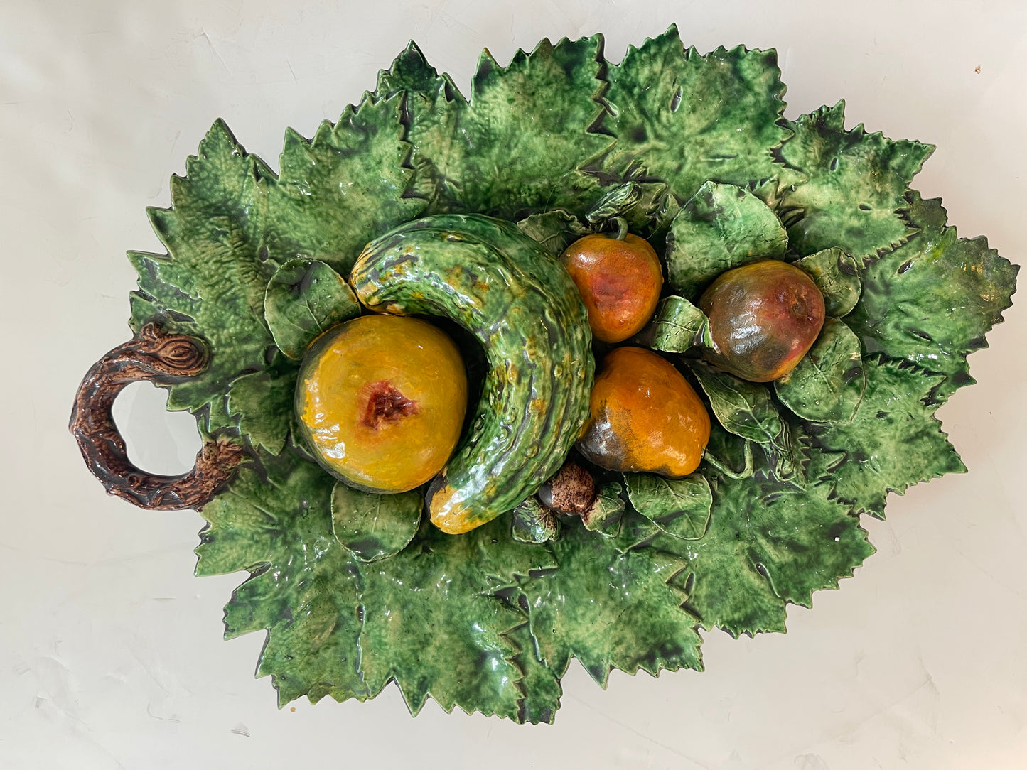 Antique Portuguese Palissy Leaf & Fruit Dish, By Bordallo Pinheiro, 19Th C.