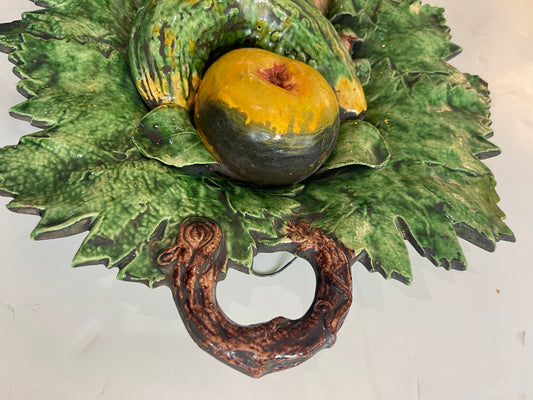 Antique Portuguese Palissy Leaf & Fruit Dish, By Bordallo Pinheiro, 19Th C.