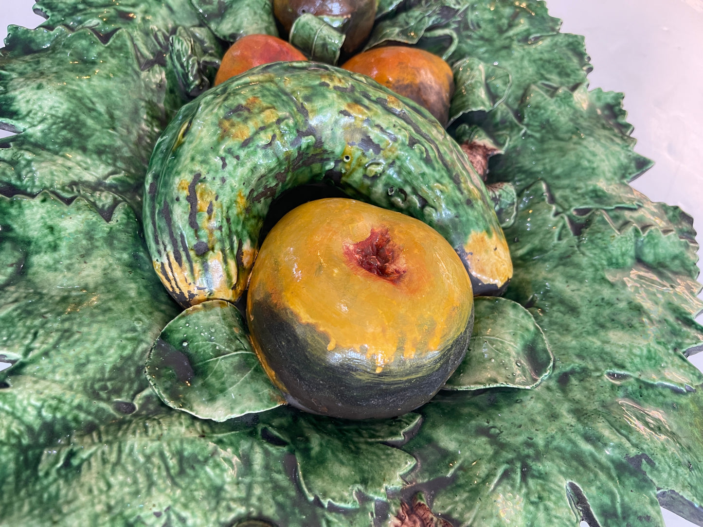 Antique Portuguese Palissy Leaf & Fruit Dish, By Bordallo Pinheiro, 19Th C.