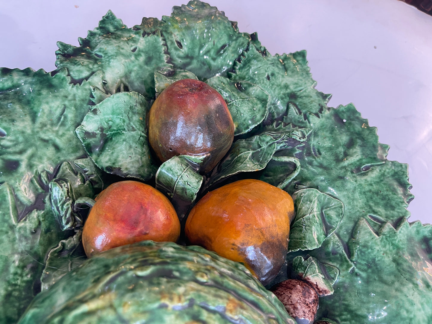 Antique Portuguese Palissy Leaf & Fruit Dish, By Bordallo Pinheiro, 19Th C.