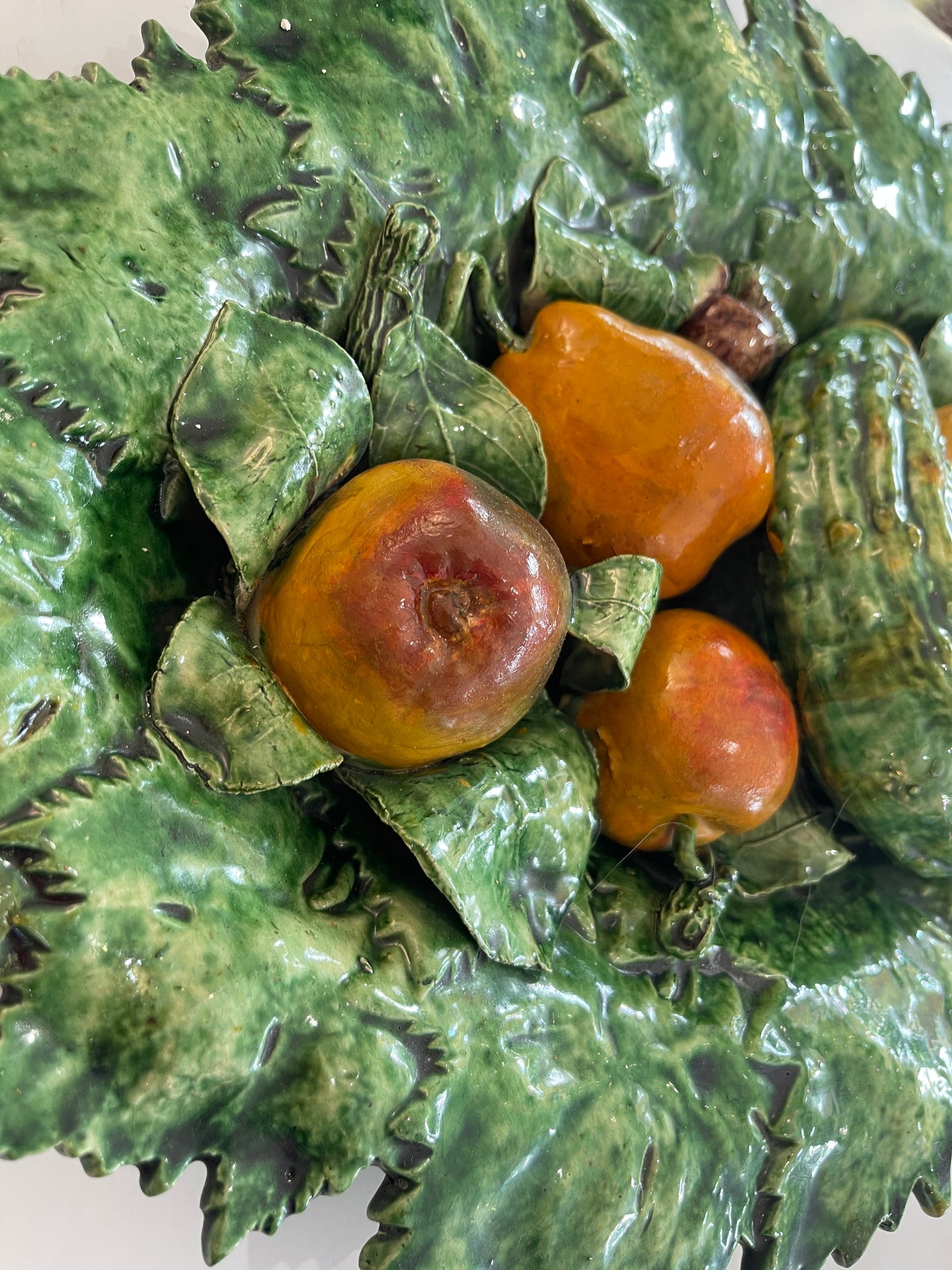 Antique Portuguese Palissy Leaf & Fruit Dish, By Bordallo Pinheiro, 19Th C.