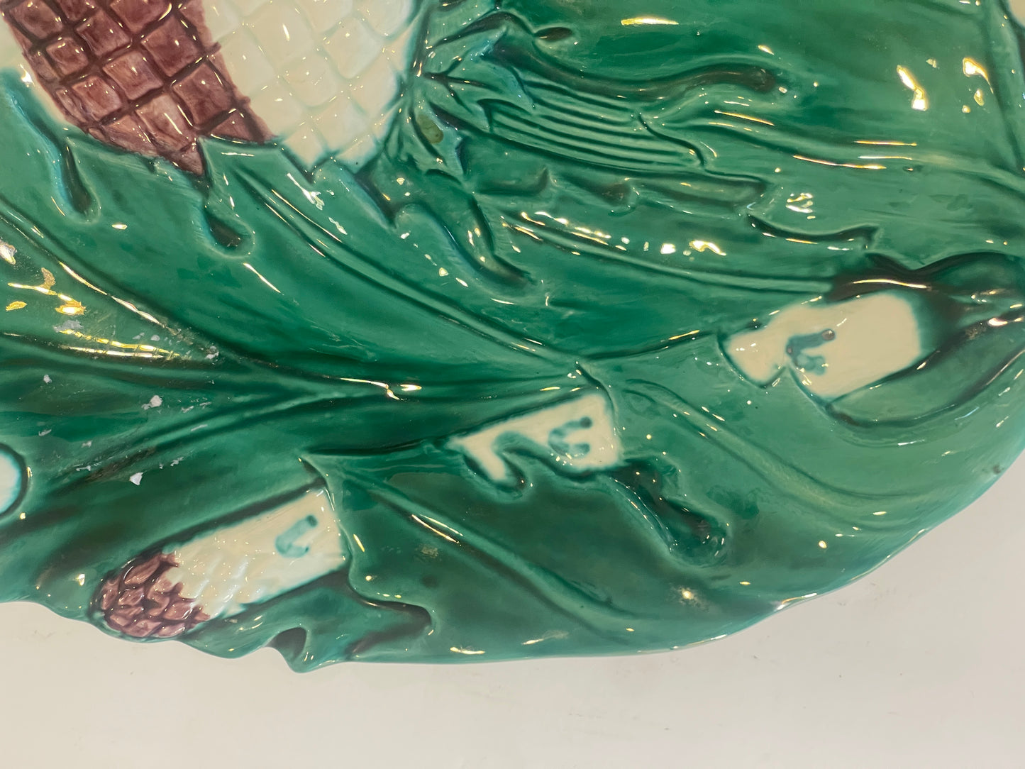 French Majolica Asparagus & Artichoke Barbotine Platter by Bavent, C. 1900