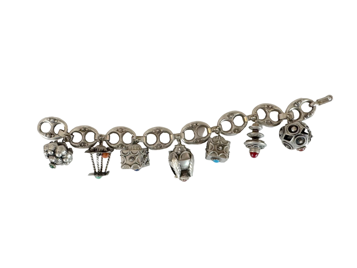Vintage Italian Etruscan Revival Charm Bracelet 10