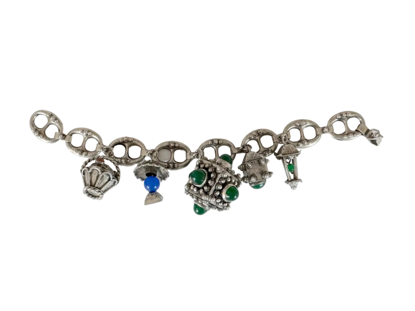 Vintage Italian Etruscan Revival Charm Bracelet  13