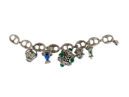 Vintage Italian Etruscan Revival Charm Bracelet  13