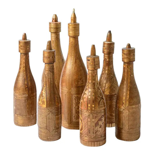 Napoleonic Collection of Straw Art on Glass Bottles, 18Th C. Set of 7