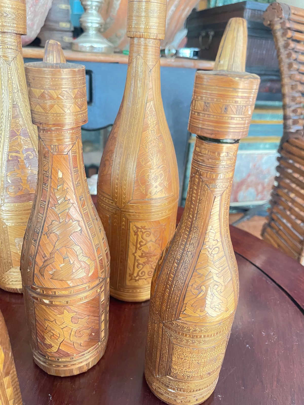 Napoleonic Collection of Straw Art on Glass Bottles, 18Th C. Set of 7