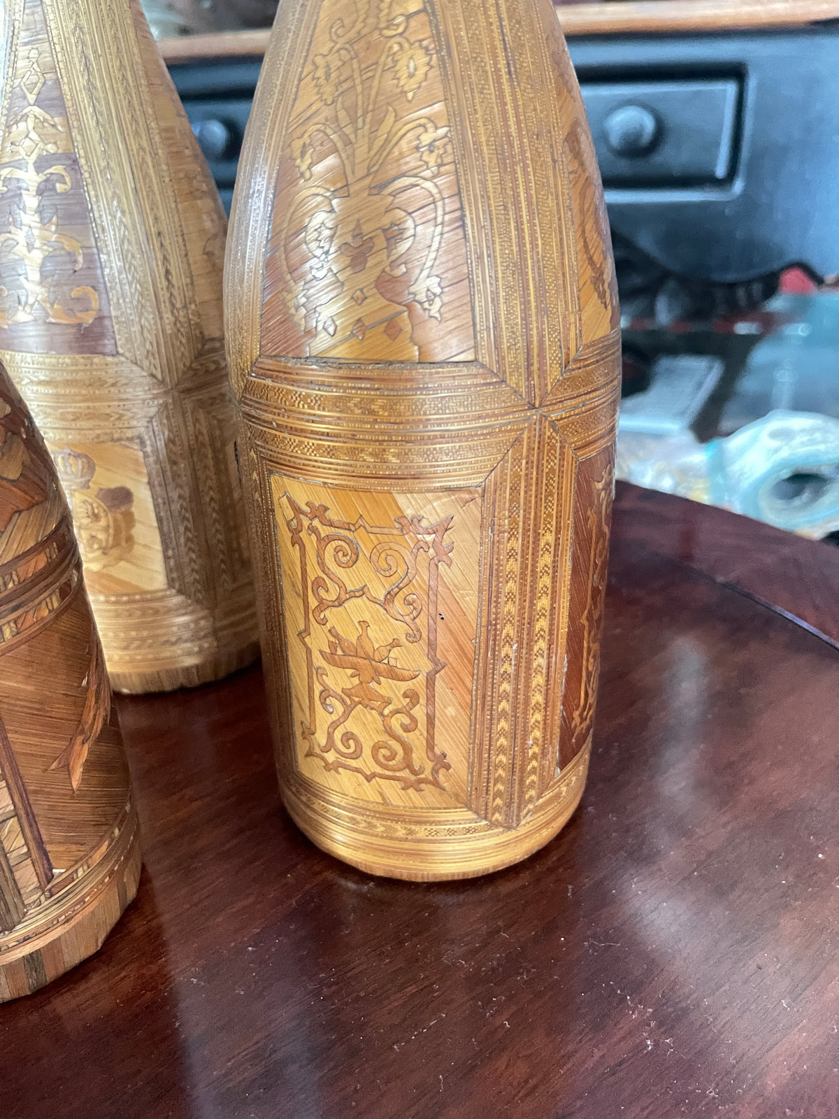 Napoleonic Collection of Straw Art on Glass Bottles, 18Th C. Set of 7