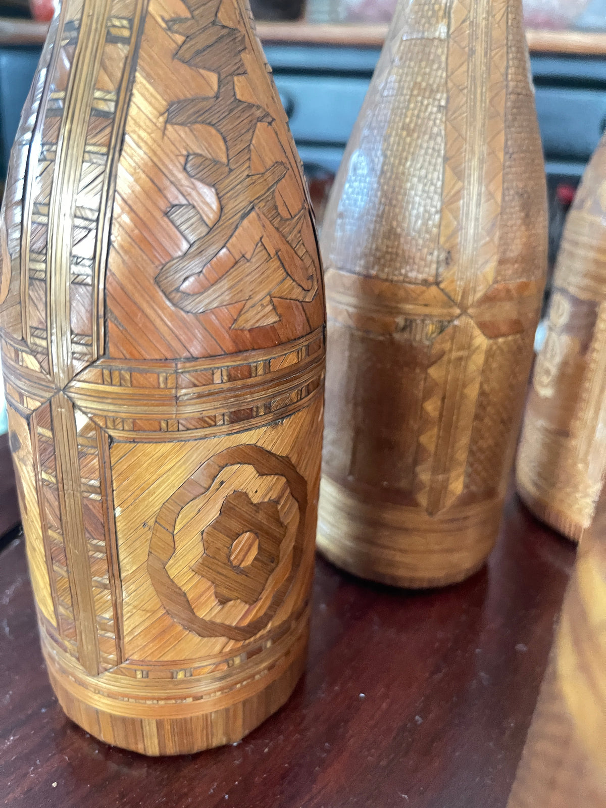 Napoleonic Collection of Straw Art on Glass Bottles, 18Th C. Set of 7