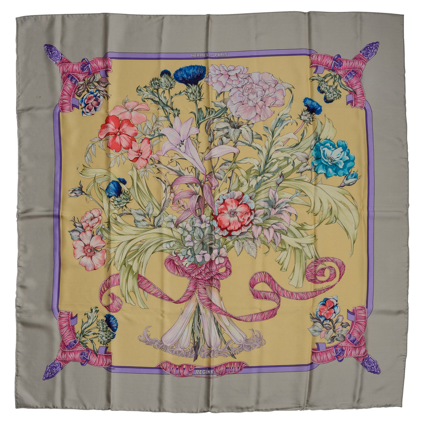 Hermés Silk Scarf Regina Gray