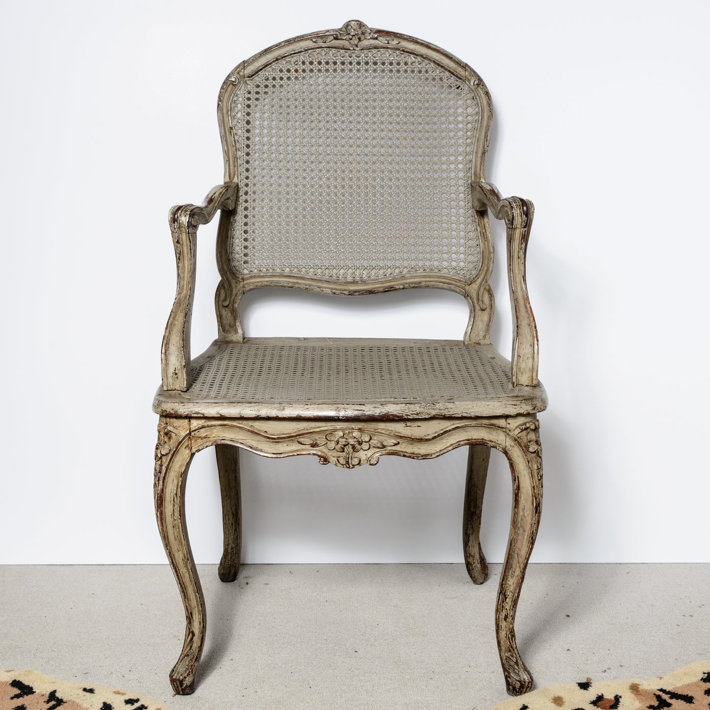 19th Century French Louis XV Style Painted Cane Armchairs a - Pair