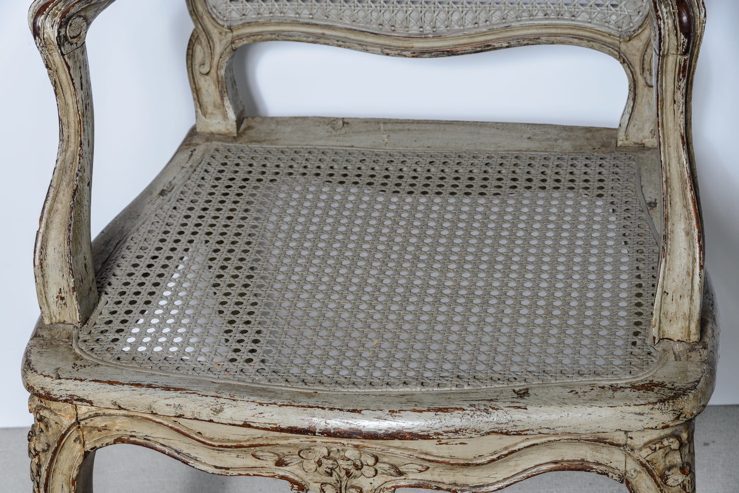 19th Century French Louis XV Style Painted Cane Armchairs a - Pair