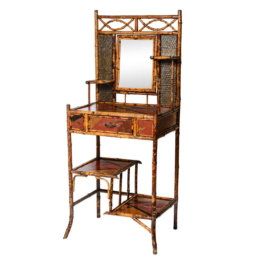 19Th. C. English Bamboo & Lacquered Chinoiserie Mirrored Hall Stand