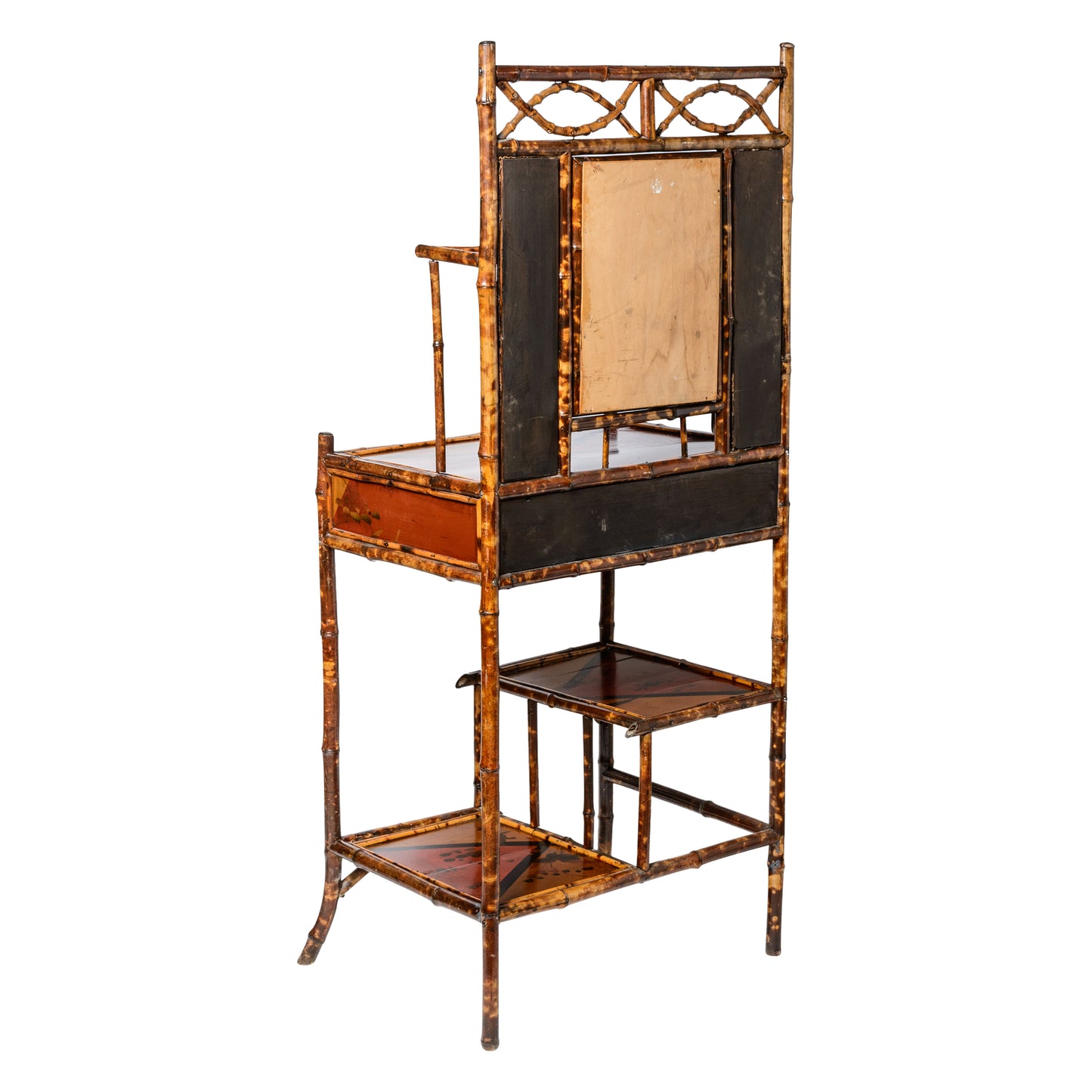 19Th. C. English Bamboo & Lacquered Chinoiserie Mirrored Hall Stand