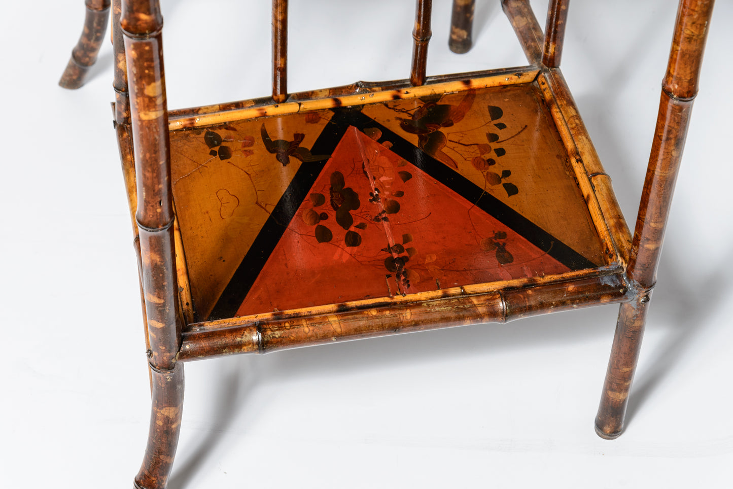 19Th. C. English Bamboo & Lacquered Chinoiserie Mirrored Hall Stand