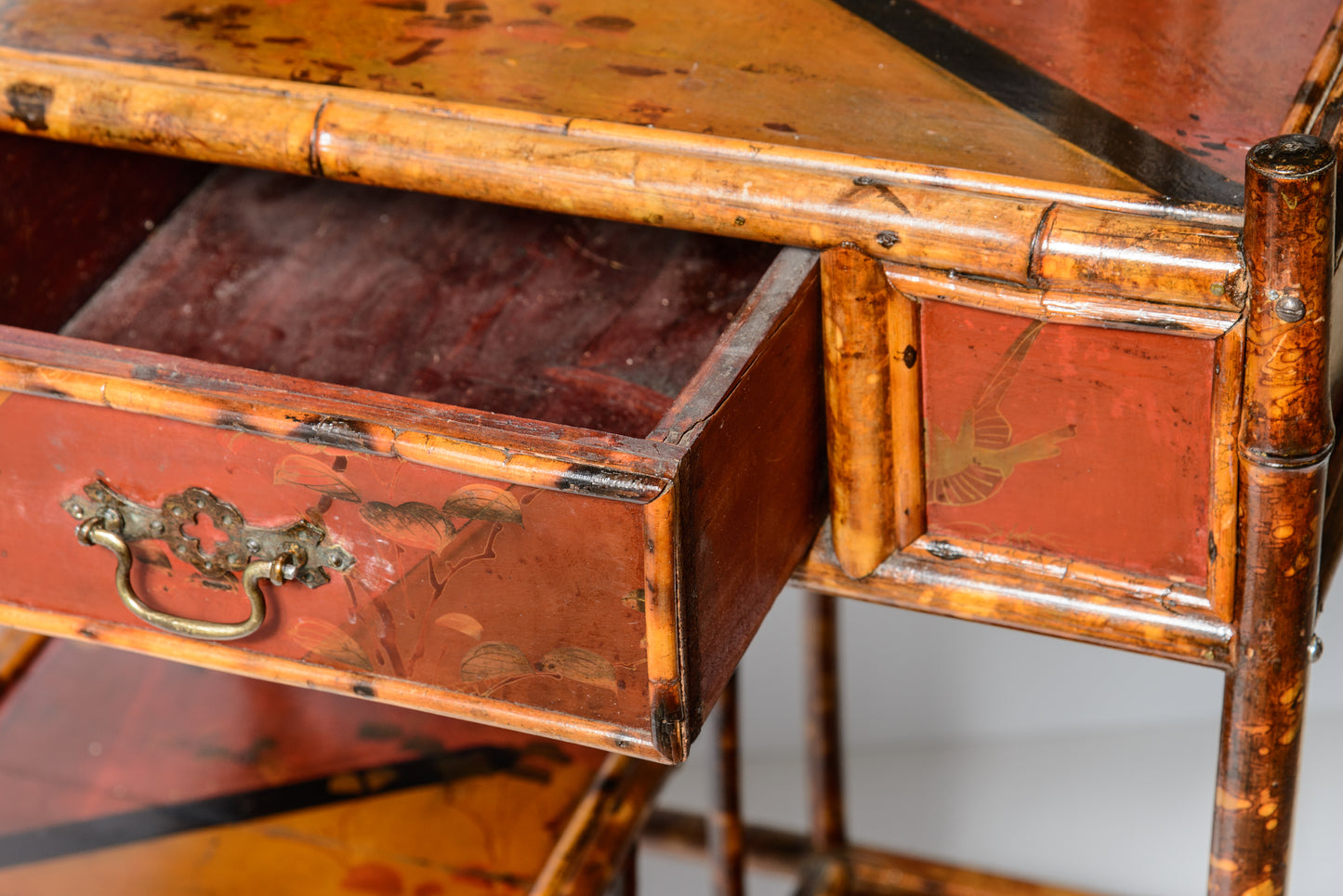 19Th. C. English Bamboo & Lacquered Chinoiserie Mirrored Hall Stand