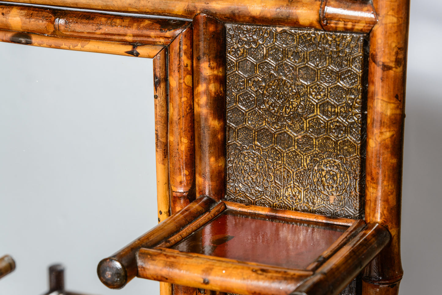 19Th. C. English Bamboo & Lacquered Chinoiserie Mirrored Hall Stand