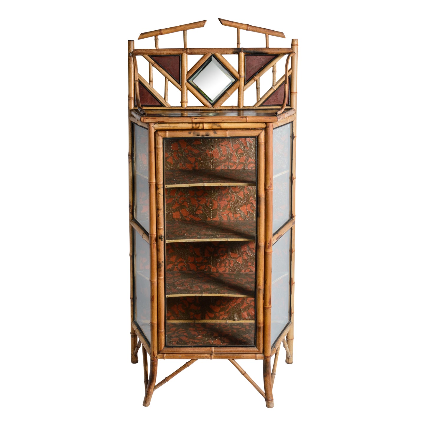 19Th. c. Aesthetic mouvement Bamboo & Glass Cabinet, 1880-1900