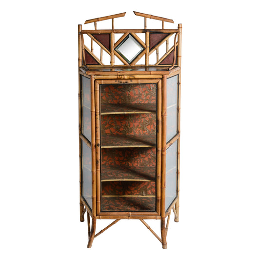 19Th. c. Aesthetic mouvement Bamboo & Glass Cabinet, 1880-1900
