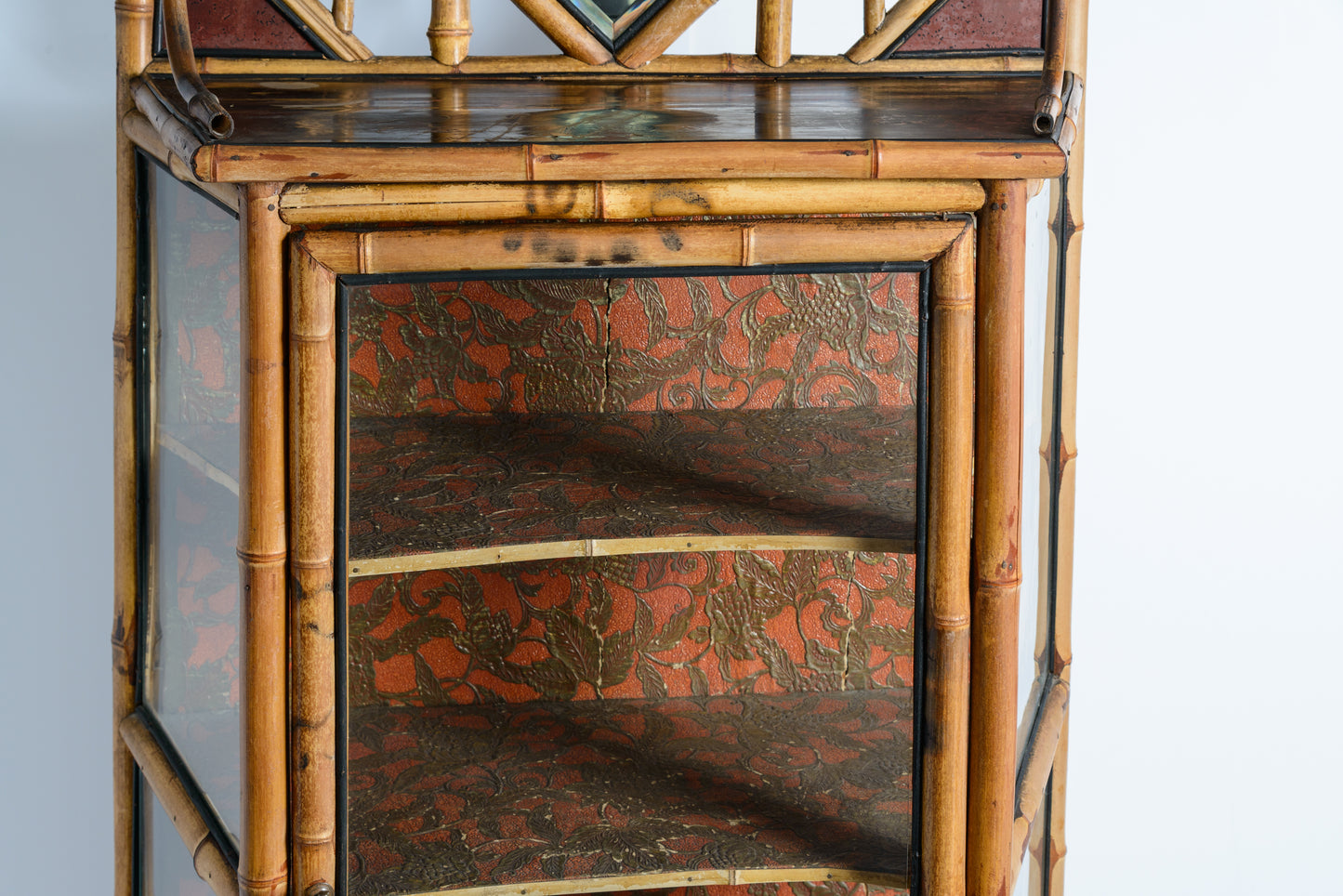 19Th. c. Aesthetic mouvement Bamboo & Glass Cabinet, 1880-1900