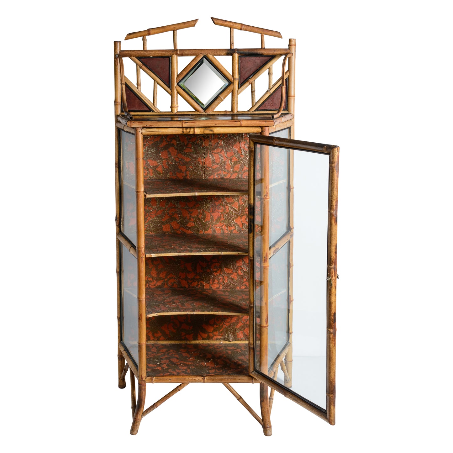 19Th. c. Aesthetic mouvement Bamboo & Glass Cabinet, 1880-1900