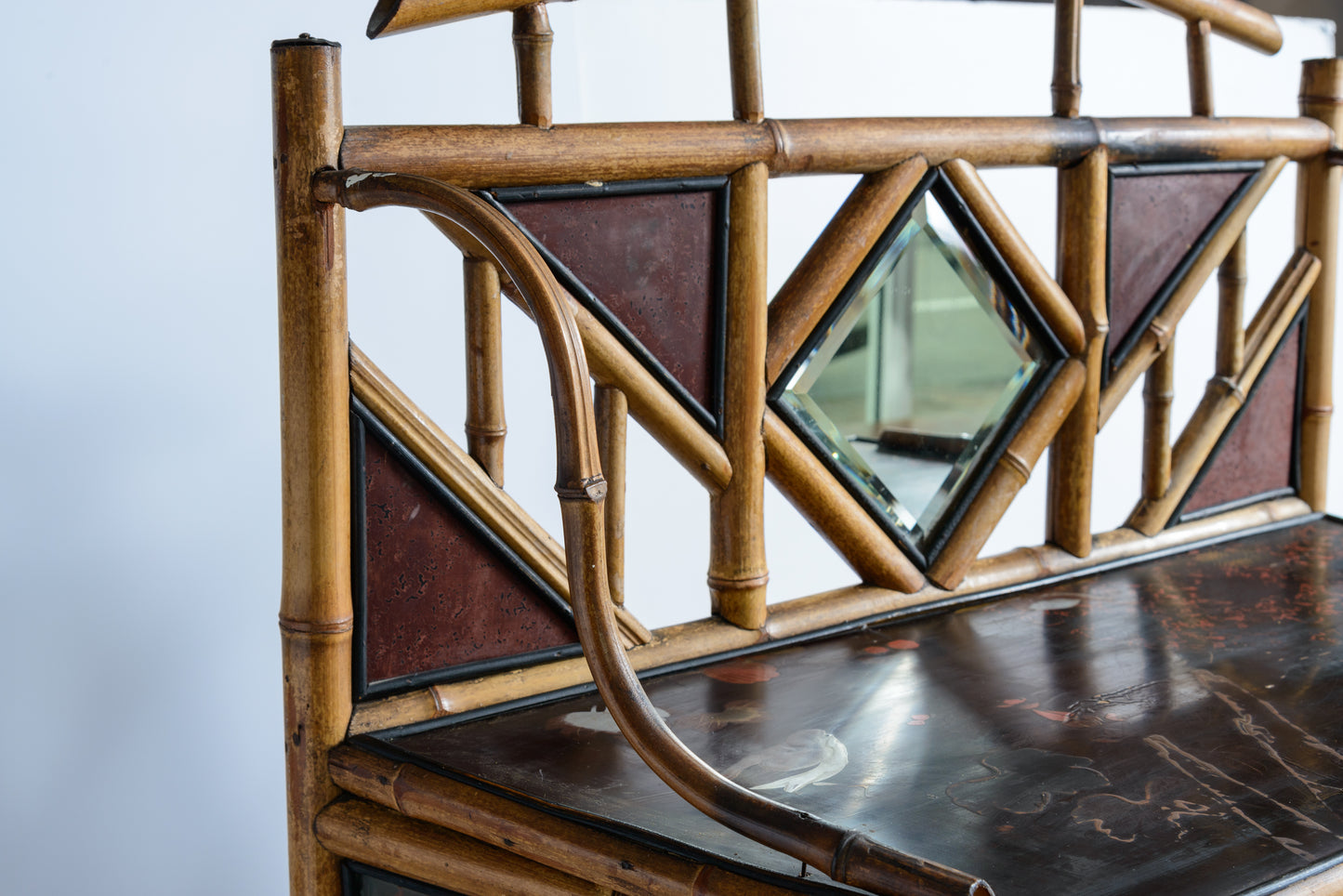 19Th. c. Aesthetic mouvement Bamboo & Glass Cabinet, 1880-1900