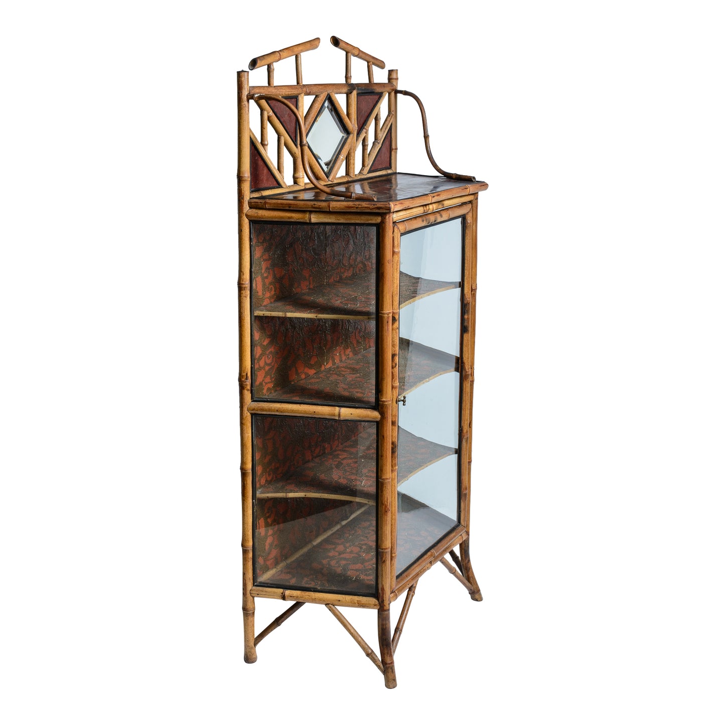 19Th. c. Aesthetic mouvement Bamboo & Glass Cabinet, 1880-1900