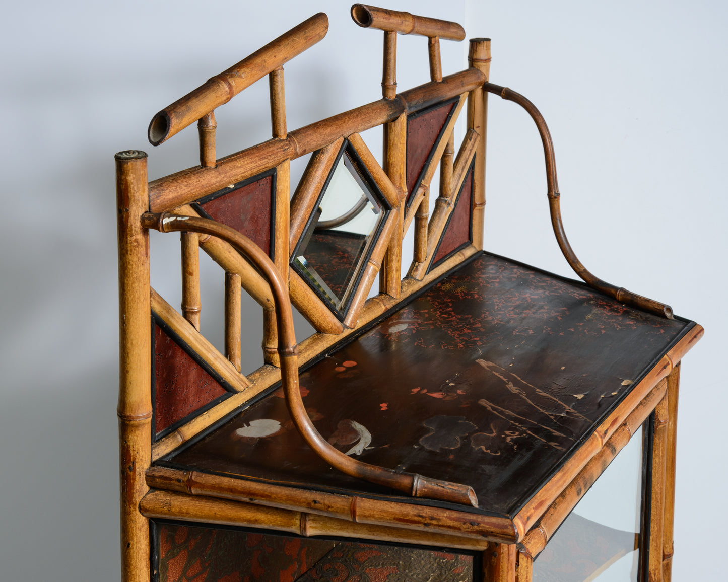19Th. c. Aesthetic mouvement Bamboo & Glass Cabinet, 1880-1900