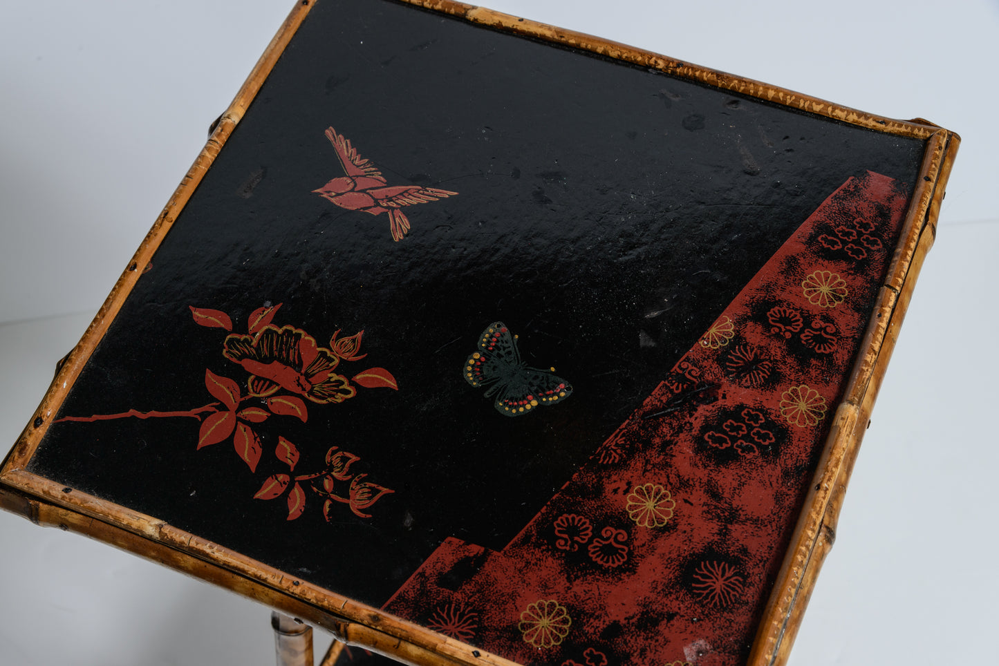 Tortoiseshell Bamboo & Lacquer Chinoiserie Side Table Stand, France c.1880