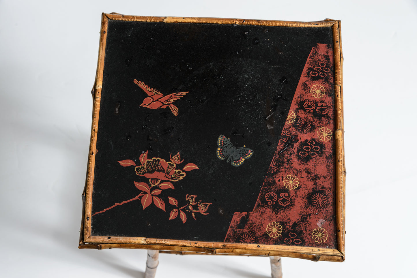 Tortoiseshell Bamboo & Lacquer Chinoiserie Side Table Stand, France c.1880