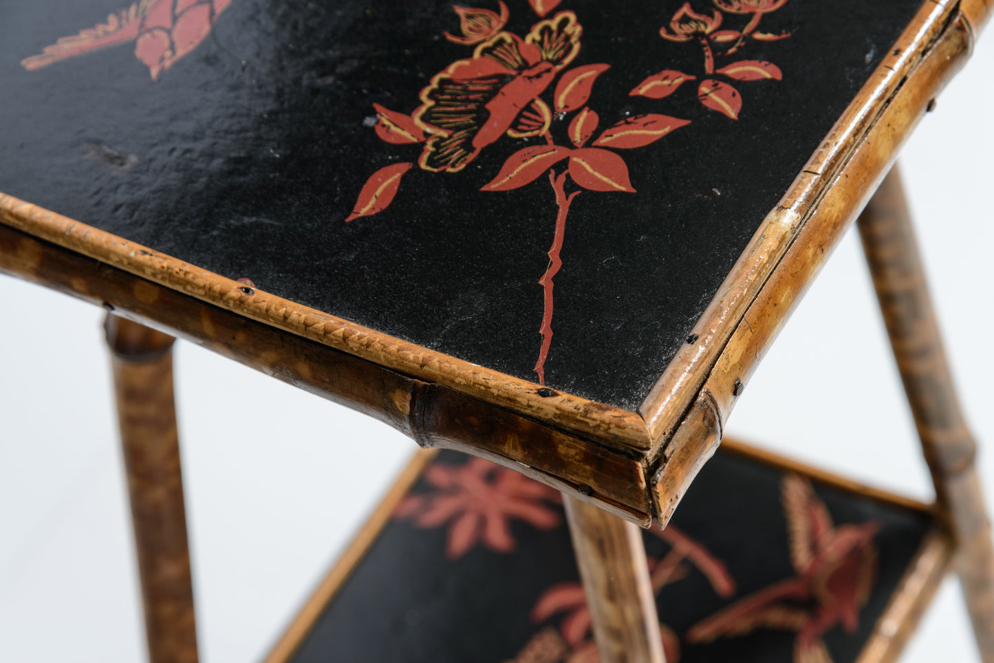 Tortoiseshell Bamboo & Lacquer Chinoiserie Side Table Stand, France c.1880