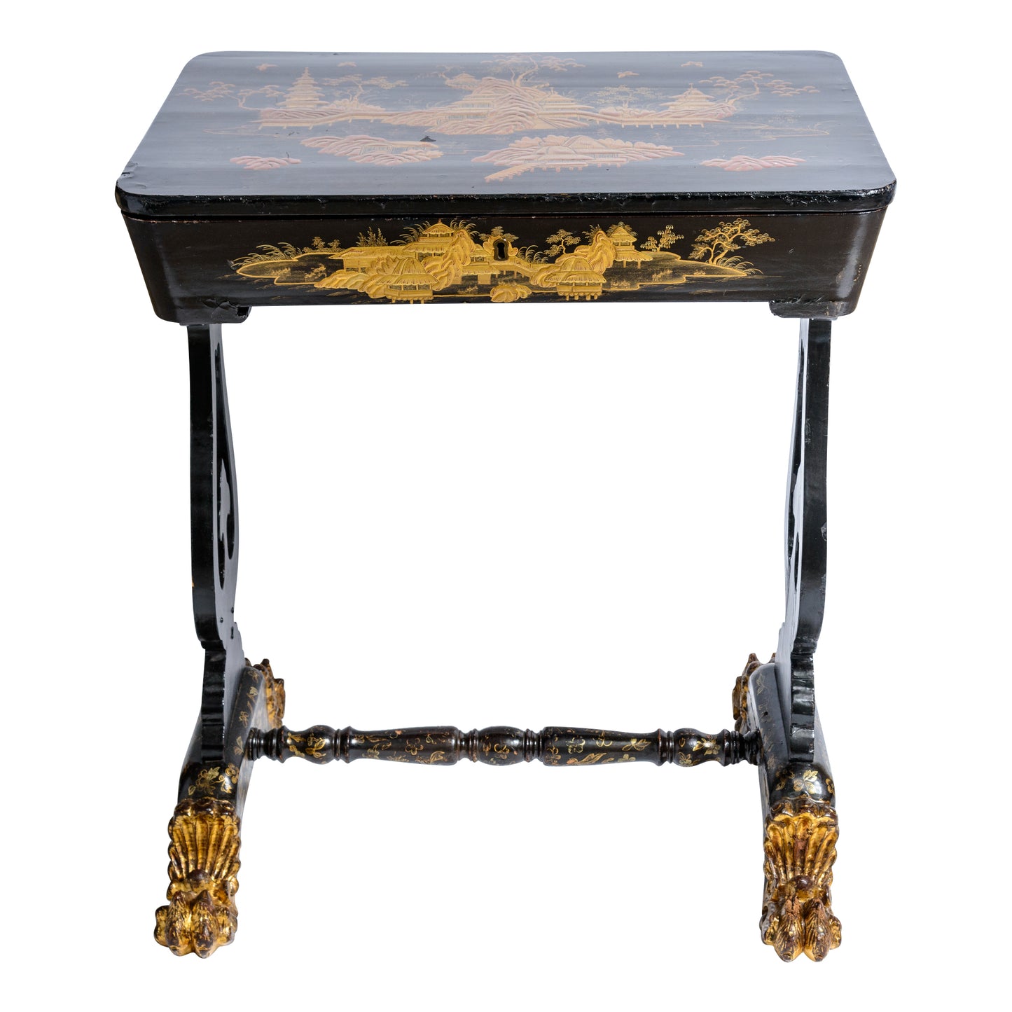 French  19th C. Exceptional  Chinoiserie Lacquer Work Table