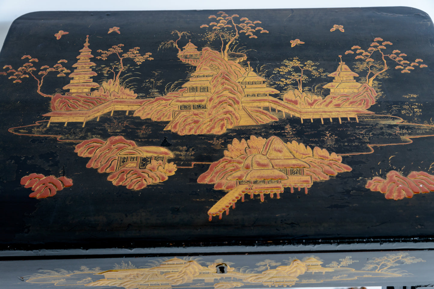 French  19th C. Exceptional  Chinoiserie Lacquer Work Table
