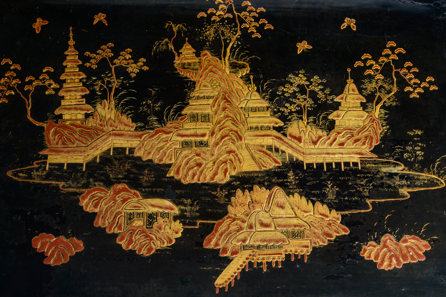 French  19th C. Exceptional  Chinoiserie Lacquer Work Table