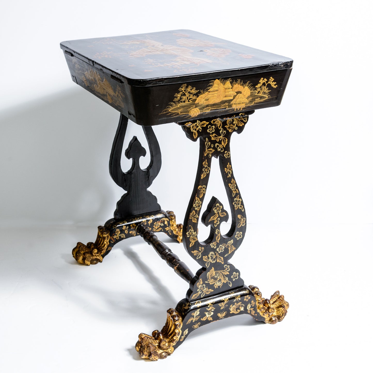 French  19th C. Exceptional  Chinoiserie Lacquer Work Table
