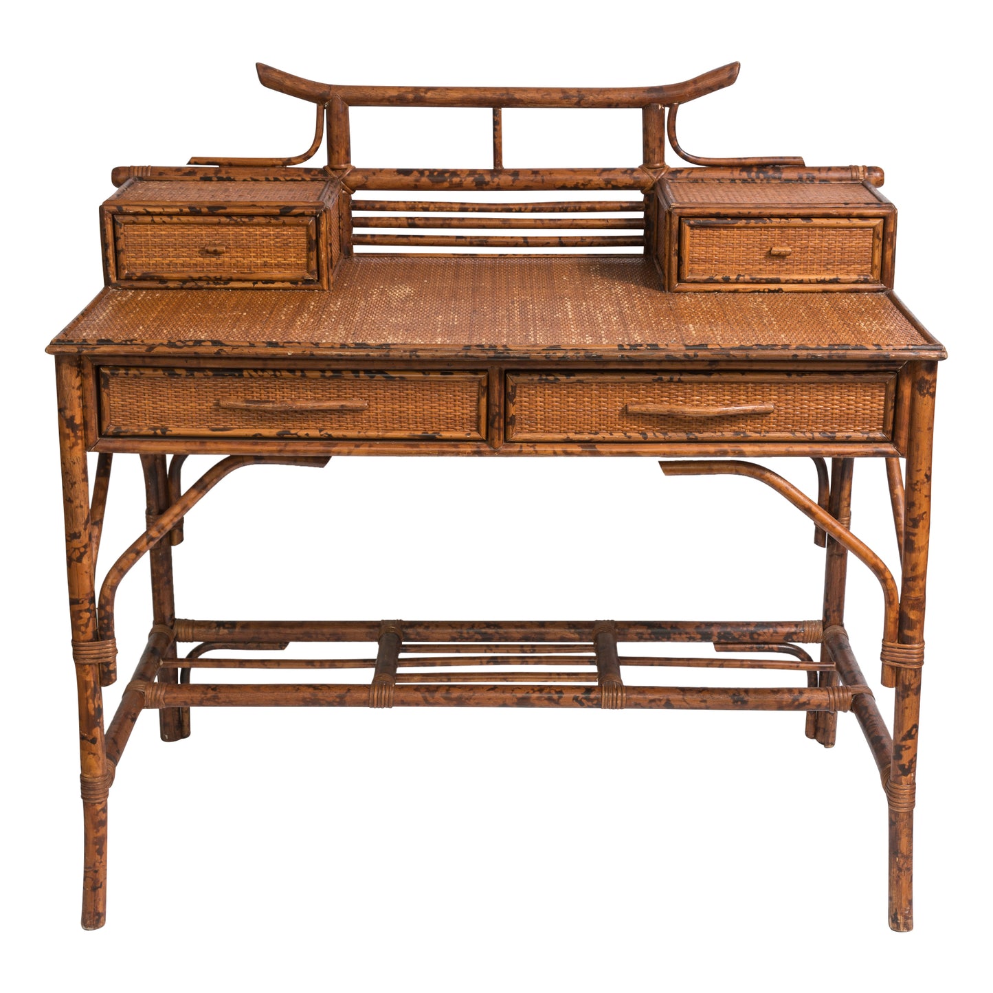Pagoda Bamboo Writing Desk British Colonial Style  Grasscloth