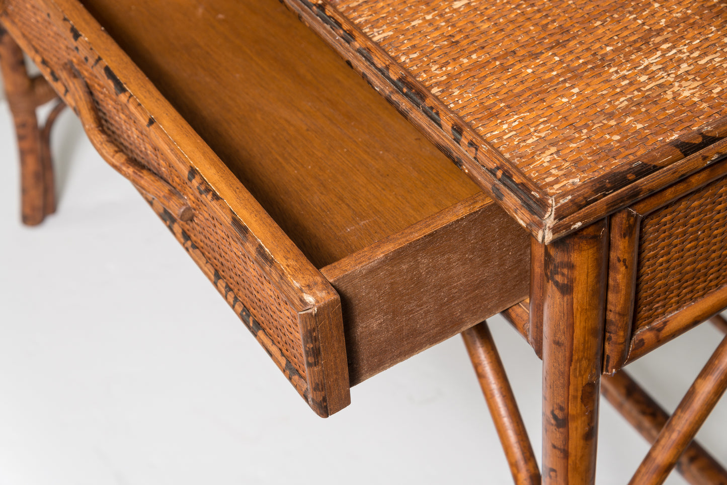 Pagoda Bamboo Writing Desk British Colonial Style  Grasscloth