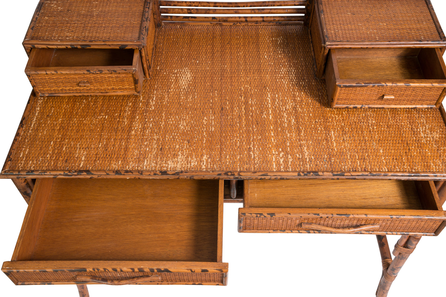 Pagoda Bamboo Writing Desk British Colonial Style  Grasscloth