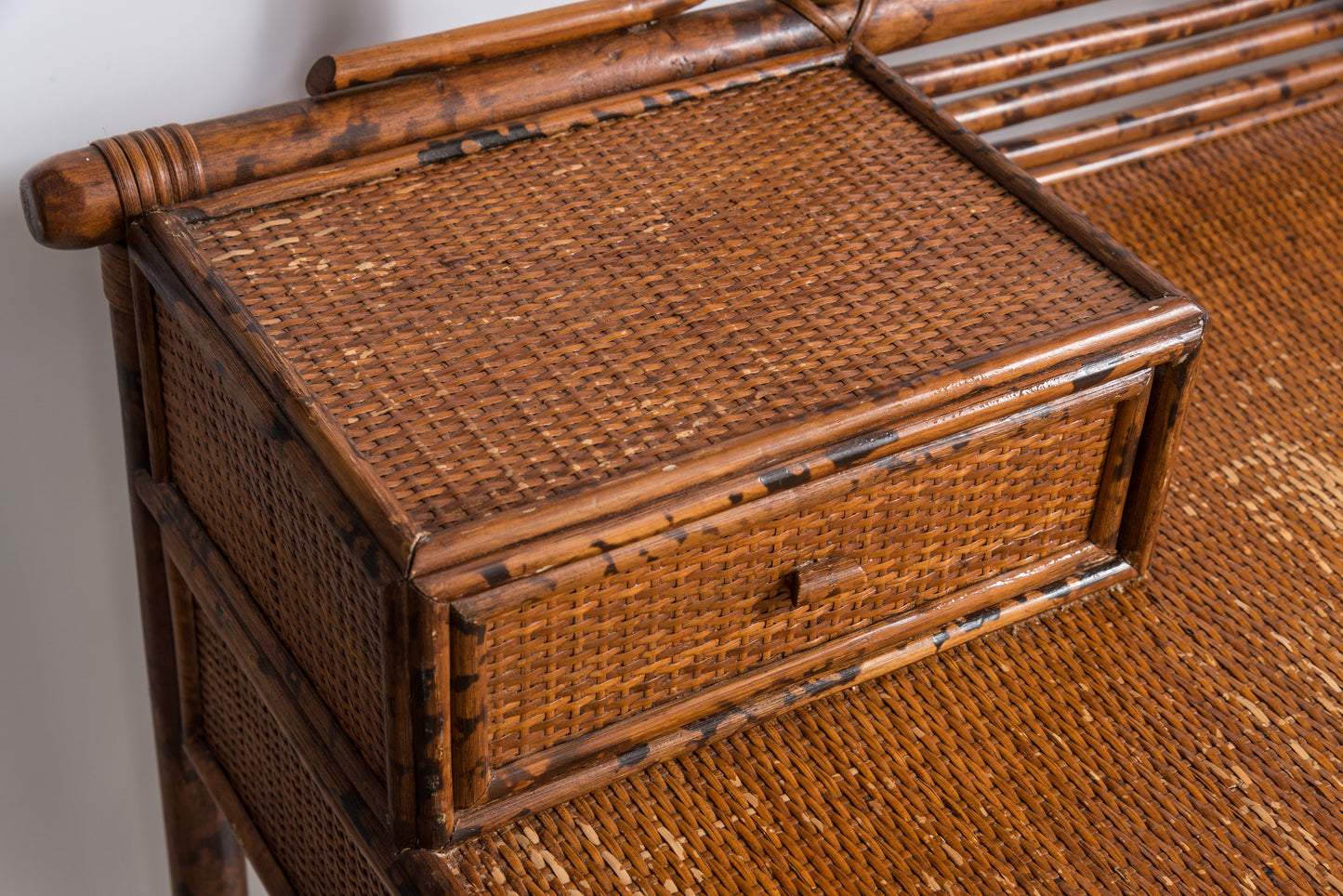 Pagoda Bamboo Writing Desk British Colonial Style  Grasscloth