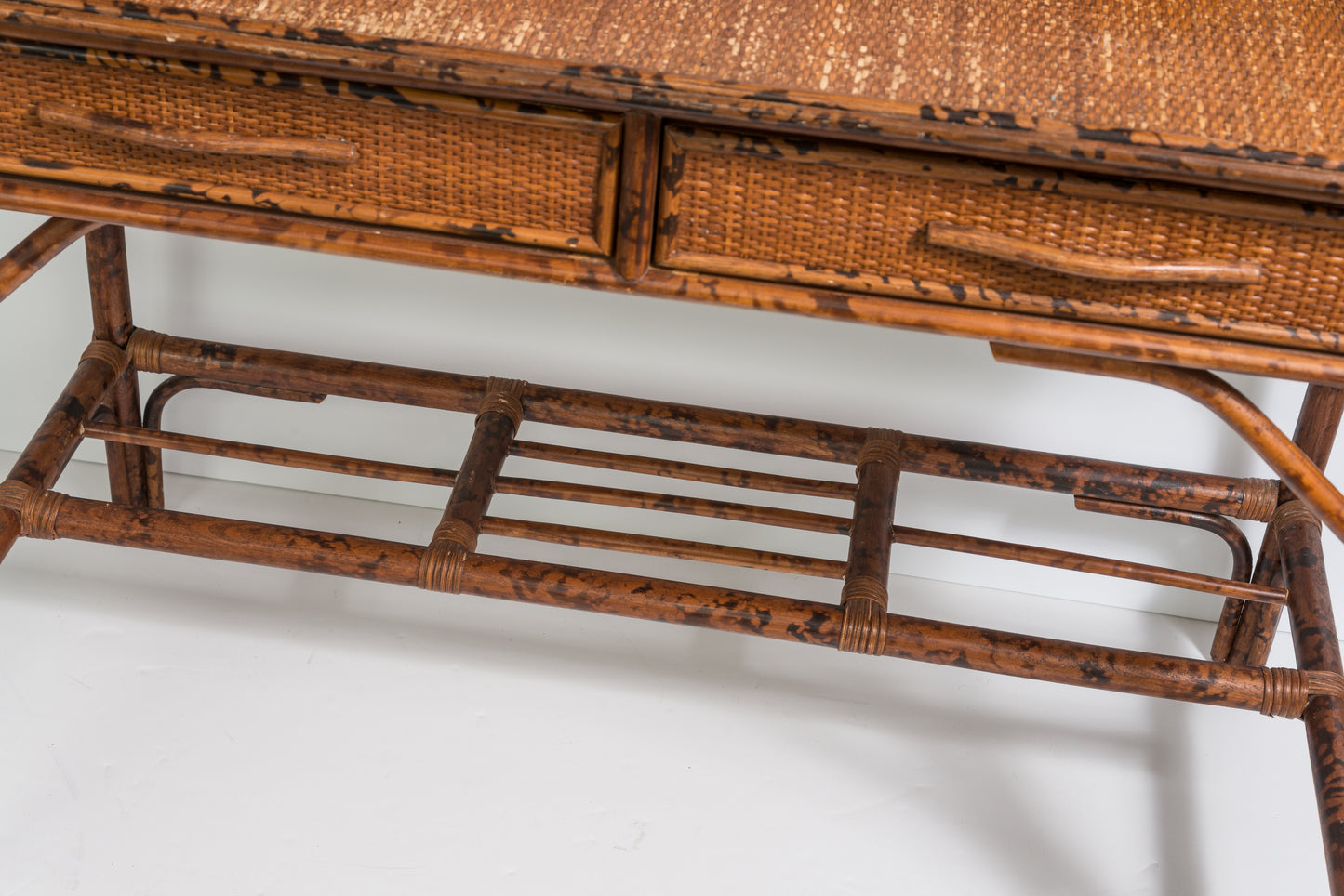 Pagoda Bamboo Writing Desk British Colonial Style  Grasscloth
