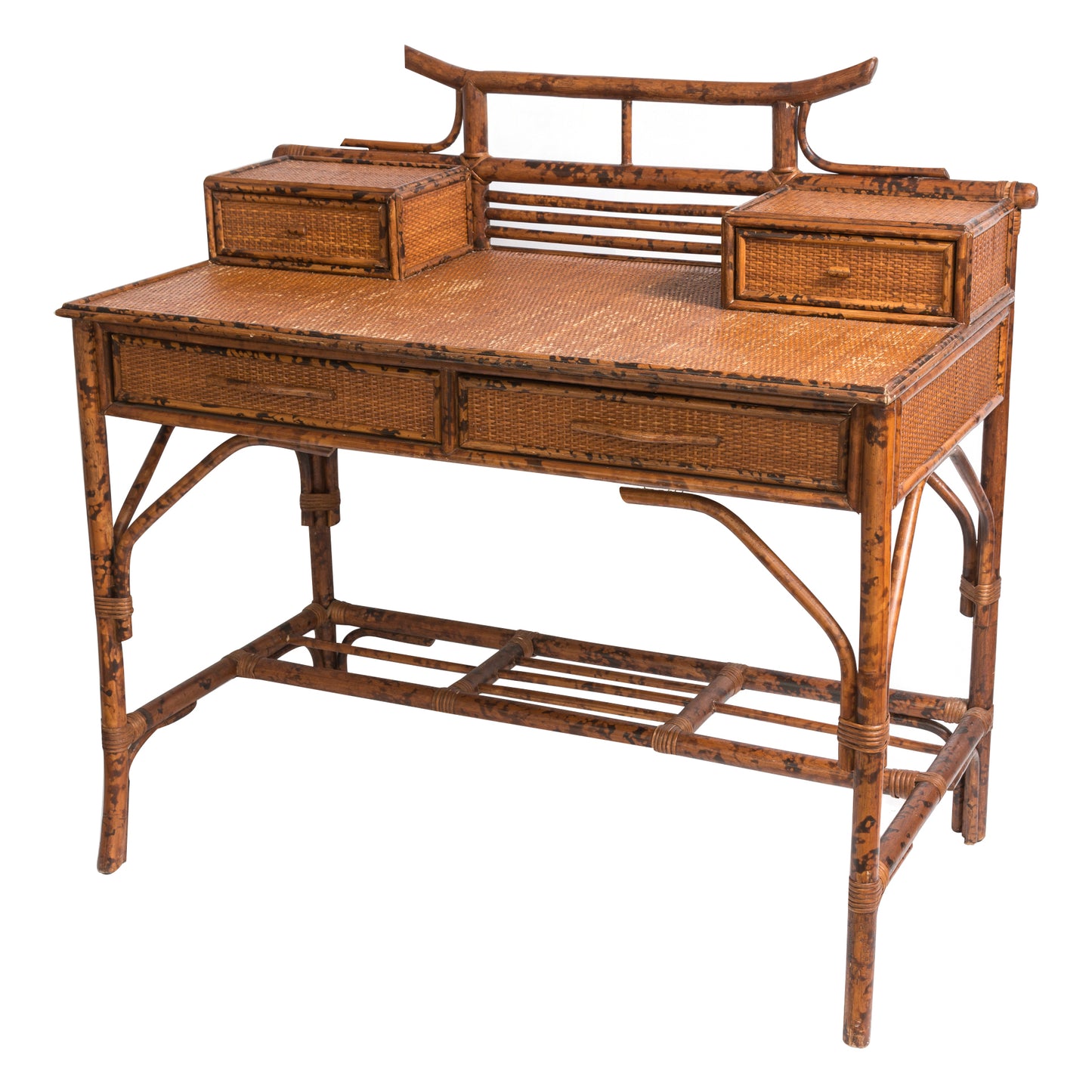 Pagoda Bamboo Writing Desk British Colonial Style  Grasscloth