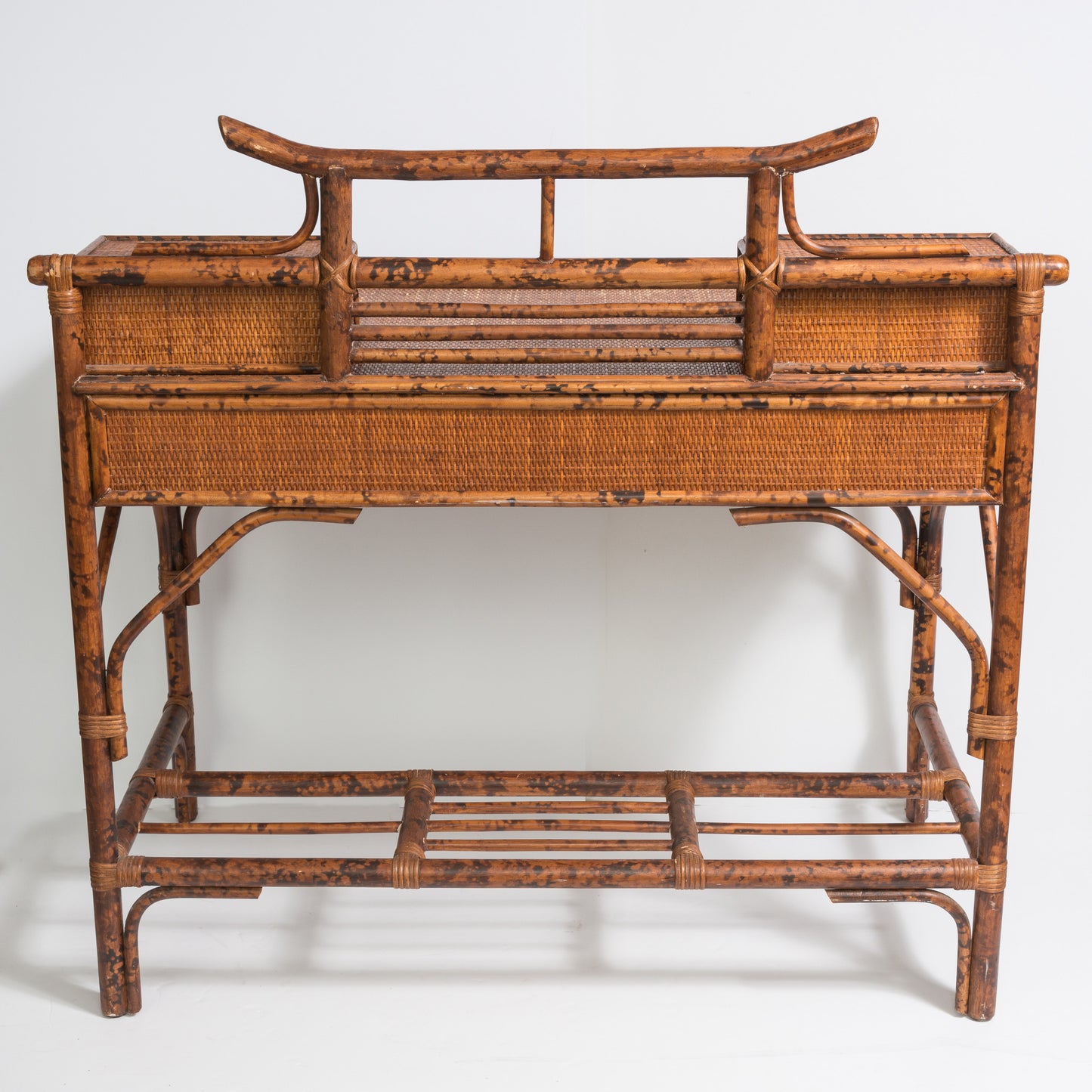Pagoda Bamboo Writing Desk British Colonial Style  Grasscloth