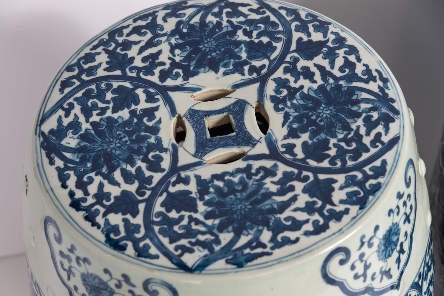 Pair of Blue and White Porcelain Chinese Oriental Drum Garden Seat