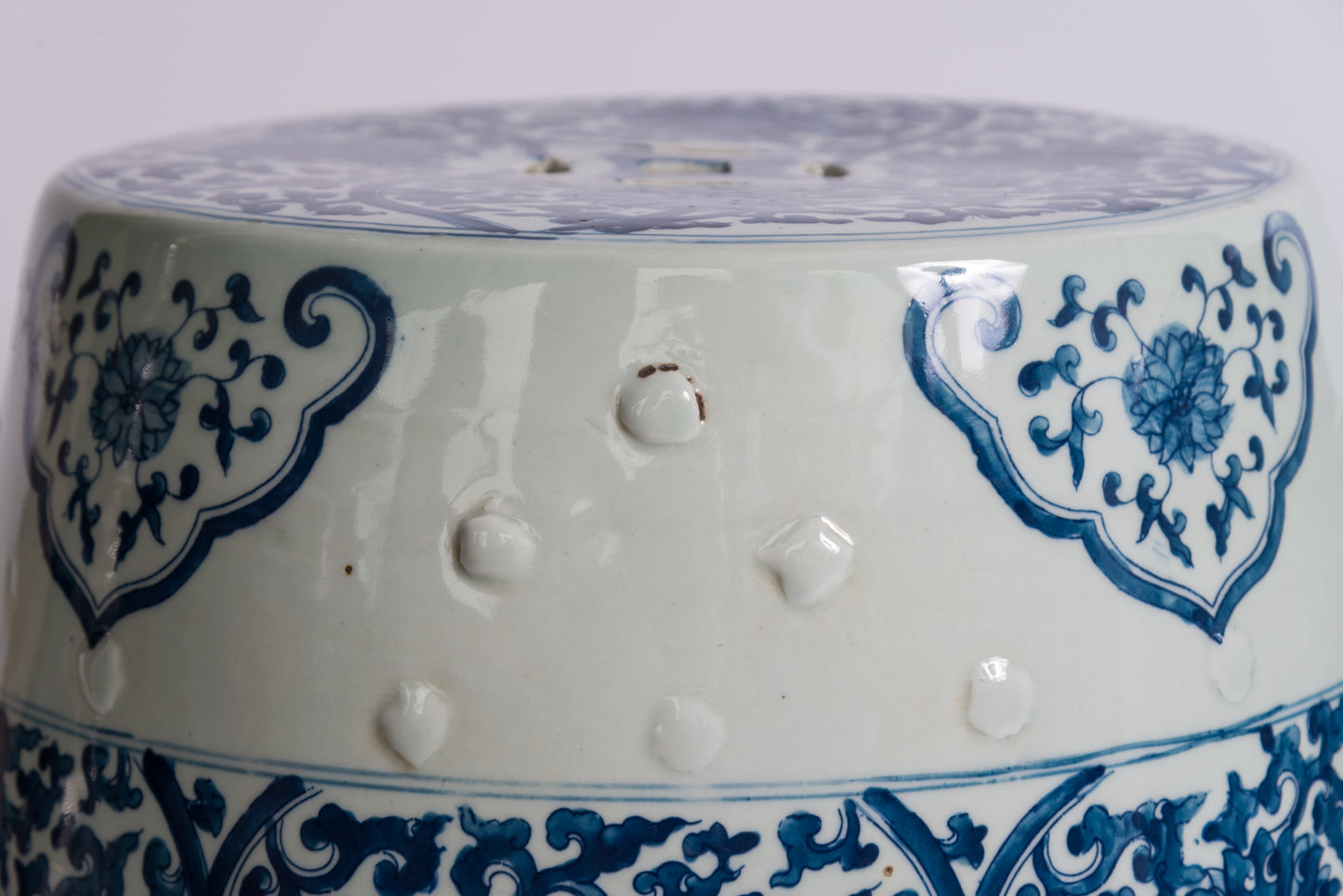 Pair of Blue and White Porcelain Chinese Oriental Drum Garden Seat