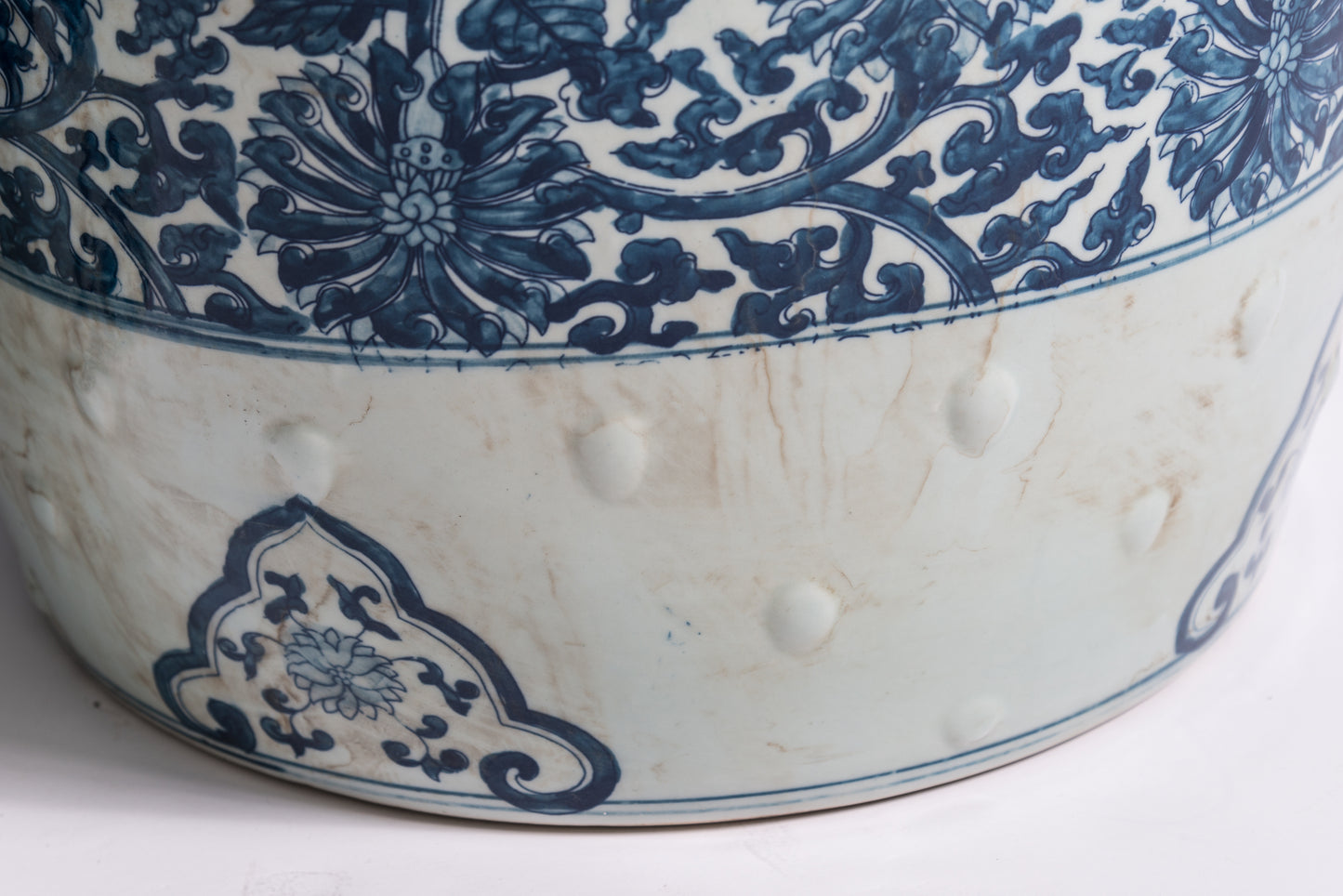 Pair of Blue and White Porcelain Chinese Oriental Drum Garden Seat