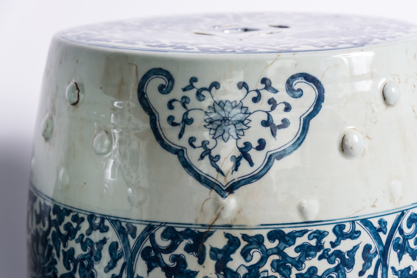 Pair of Blue and White Porcelain Chinese Oriental Drum Garden Seat