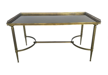 Black Glass & Gallery Cocktail Table Attributed to Maison Jansen, 1940